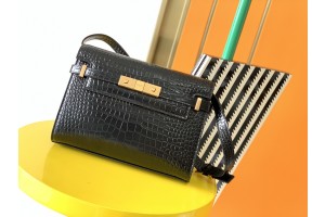 YSL Women Manhattan Shoulder Bag in Crocodile-Embossed Shiny Leather