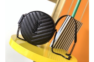 YSL Jade Round Quilted Grain de Poudre Crossbody Bag Black