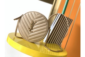 YSL Jade Round Quilted Grain de Poudre Golden Logo Crossbody Bag