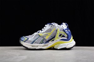 Balenciaga Runner Sneaker in white, blue -yellow - grey and black mesh and nylon 677403-W3RB5-9174