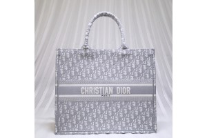 Dior Oblique Embroidery Book Tote Gray
