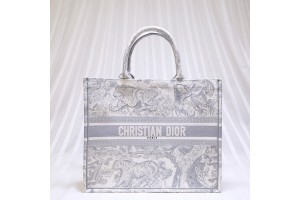 Dior Embroidery Book Tote Gray Toile de Jouy