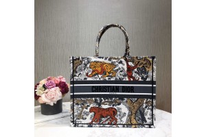 Dior Book Tote in Embroidered Canvas Tiger