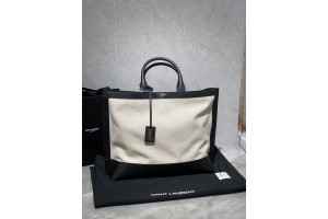 YSL Shopping Tag In Canvas And Leather Off White