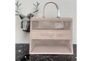 Dior Book Tote Bag Mesh Embroidery Pink/ Black