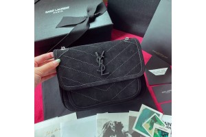 YSL Niki Imported Frosted Leather Vintage Hardware Black