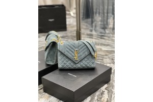 YSL Envelope Cowhide Frosted Leather Teal Green