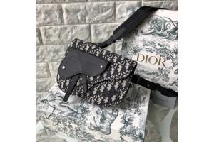 Christian Dior Saddle Pouch - Beige and Black - Oblique Jacquard